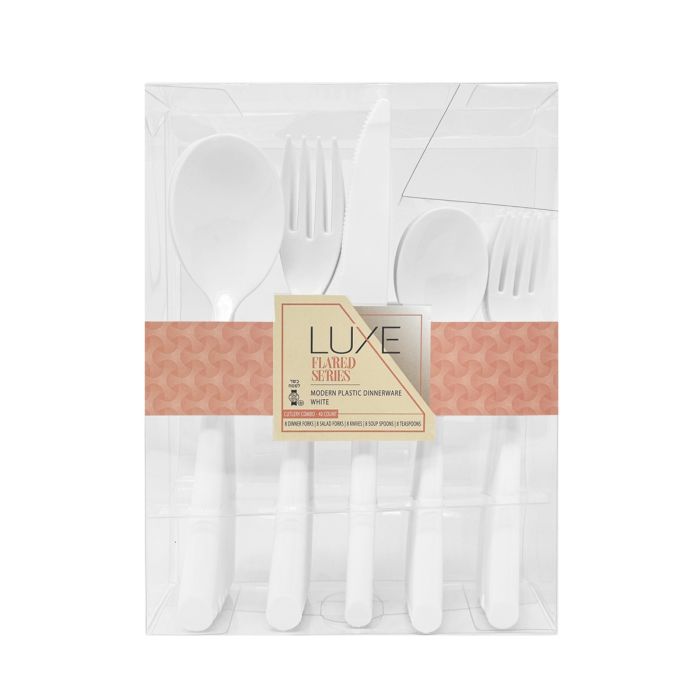 Dining Collection Luxe Flared Series Cutlery Combo Pack (White) - 40 Ct.