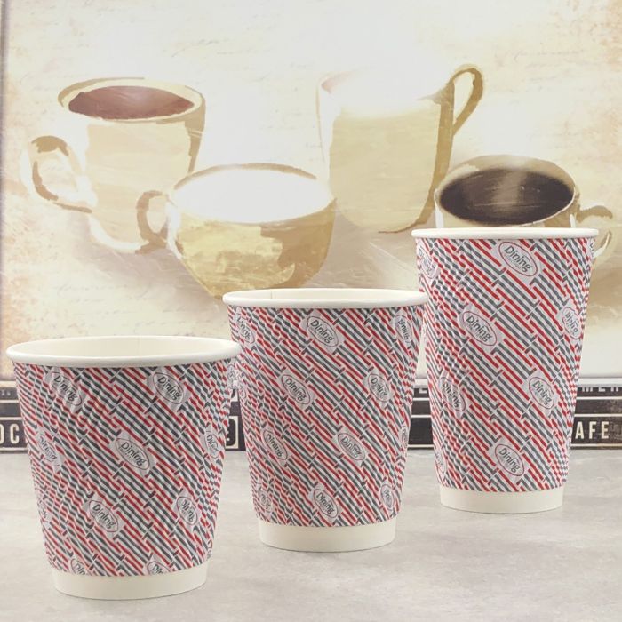 Dining Collection 12 oz. Ripple Wall Paper Hot Cups w/ Lids - 12 Count