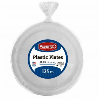 Plastico 10.25" Plates - White Plastic - 125 Count