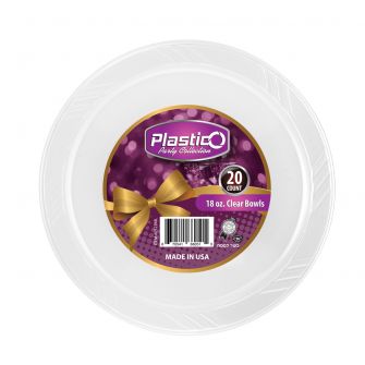 Plastico 18 oz. Bowls - Clear Plastic - 20 Count