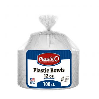Plastico 12 oz. Bowls - White Plastic - 100 Count