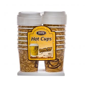 Dining Collection 10 oz. Hot Paper Coffee Cups w/ Lids - 14 Count