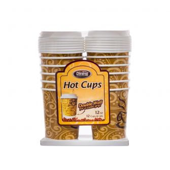 Dining Collection 12 oz. Hot Paper Coffee Cups w/ Lids - 12 Count