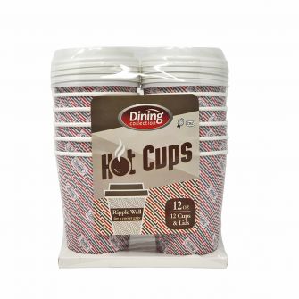 Dining Collection 12 oz. Ripple Wall Paper Hot Cups w/ Lids - 12 Count