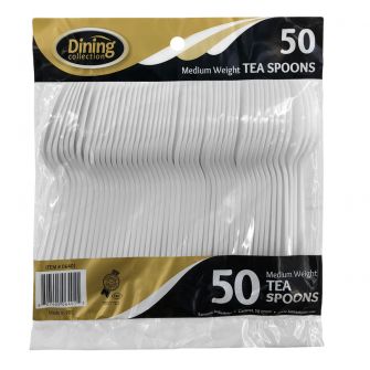 Dining Collection Medium Weight Teaspoons - White Plastic - 50 ct.