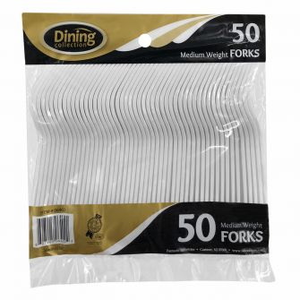 Dining Collection Medium Weight Forks - White Plastic - 50 ct.