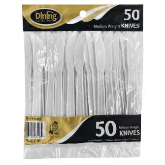Dining Collection Medium Weight Knives - White Plastic - 50 ct.