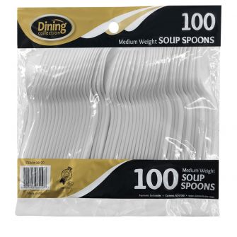 Dining Collection Medium Weight Soupspoons - White Plastic - 100 ct.