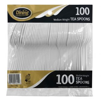 Dining Collection Medium Weight Teaspoons - White Plastic - 100 ct.