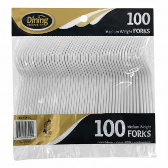 Dining Collection Medium Weight Forks - White Plastic - 100 ct.