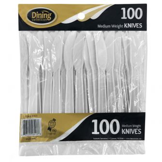 Dining Collection Medium Weight Knives - White Plastic - 100 ct.