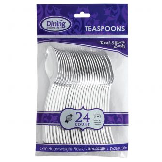 Dining Collection Silver Teaspoons - Extra Heavyweight Plastic - 24 ct.
