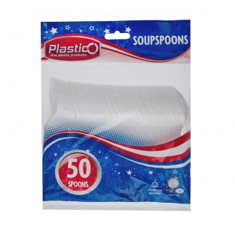 Plastico Heavy Duty Soupspoons - White Plastic - 50 ct.