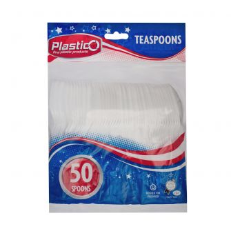 Plastico Heavy Duty Teaspoons - White Plastic - 50 ct.