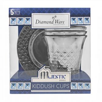 DiamondWare Majestic Series 5 oz. Kiddush Cups w/Saucers (Silver) – 5 Sets