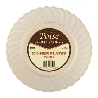 Poise 9" Dinner Plates - Ivory Plastic - 18 Count