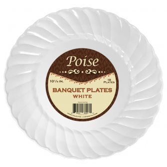 Poise 10.25" Banquet Plates - White Plastic - 18 Count