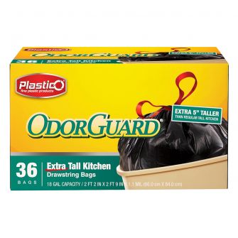 Plastico OdorGuard Extra Tall Kitchen 18 Gal. Bags - Black - 36 ct.
