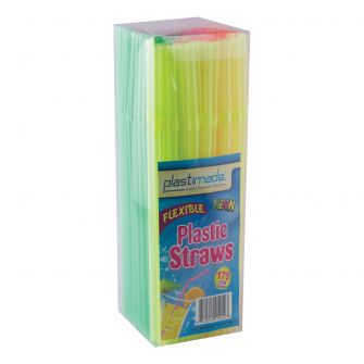Plastimade Neon Color Flex Straws (ST2575) - 175 Count