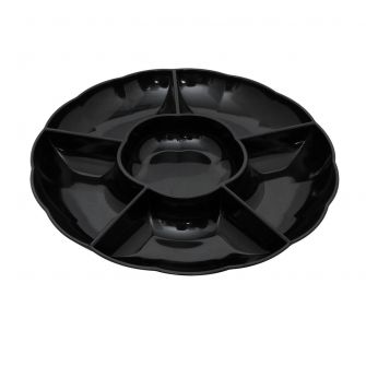 Dining Collection 12" Round Compartment Platter - Black Plastic - 5 Section