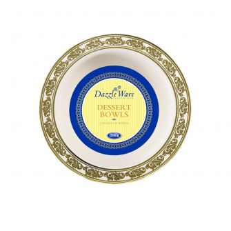 DazzleWare 5 oz. Dessert Bowls - Ivory/Gold Plastic - 10 Count