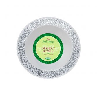 FrillWare 5 oz. Dessert Bowls - White/Silver Plastic - 10 Count