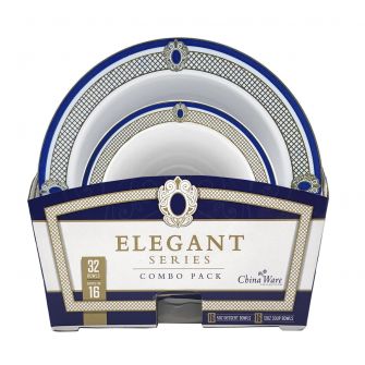 ChinaWare Elegant (Dessert & Soup Bowl) Combo Pack – White/Cobalt/Gold