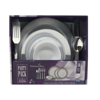 DiamondWare Party Pack - Day-time Meal 72 pc. Set (White/Silver)