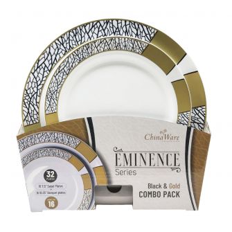  ChinaWare Eminence (Salad & Banquet Plate) Combo Pack – Black/Gold