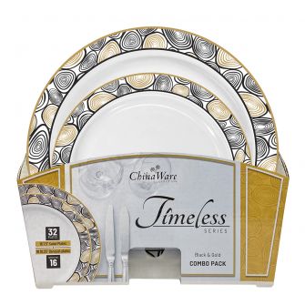 ChinaWare Timeless (Salad & Banquet Plate) Combo Pack – Black/Gold