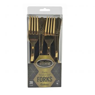 Dining Collection Plastic Polished Gold Forks – 20 Count