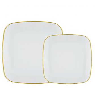 CoupeWare Basic Square Plates – Combo Pack (White/Gold) - 32 ct.