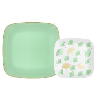 CoupeWare Ginkgo Square Plates Combo Pack (Mint Green/White/Gold) - 32 ct.