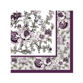 Dining Collection Cocktail Napkins - Eggplant Bountiful Blossoms - 20 ct.