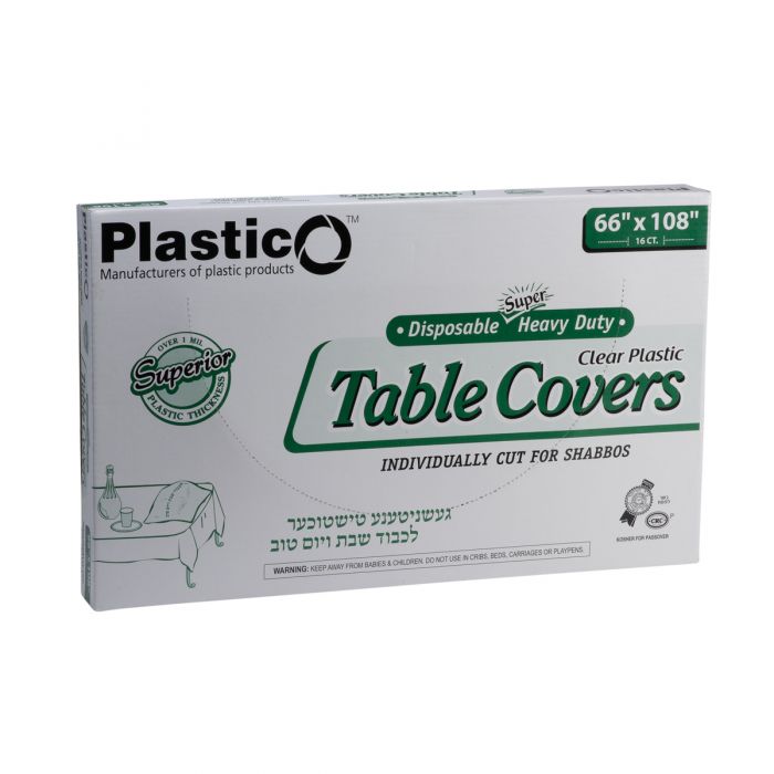 Plastico Super Heavy Duty Table Covers - 66" x 108" - Clear - 16 Count