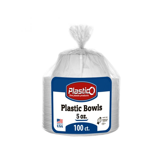 Plastico 5 oz. Bowls - White Plastic - 100 Count