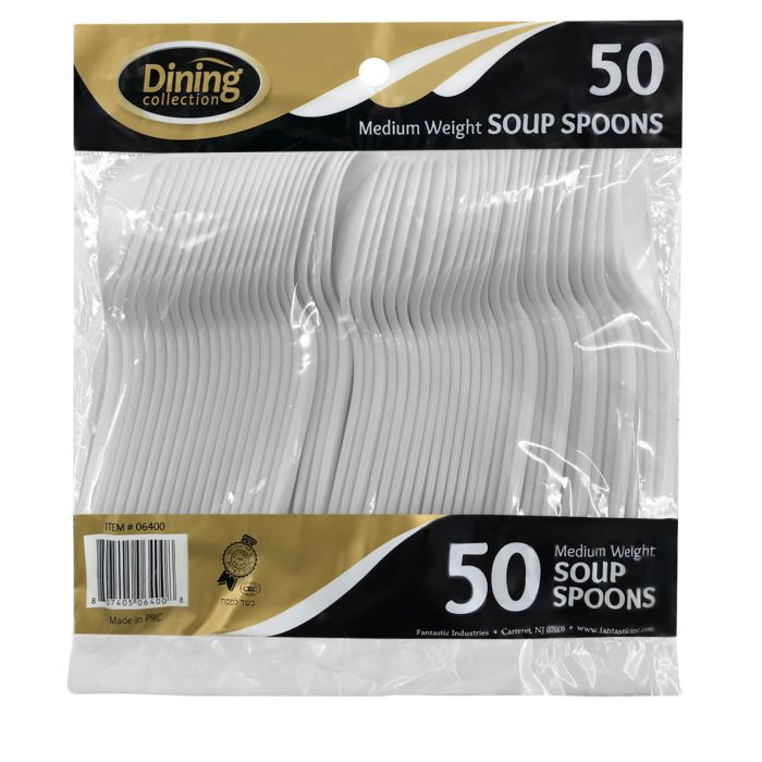Dining Collection Medium Weight Soupspoons - White Plastic - 50 ct.