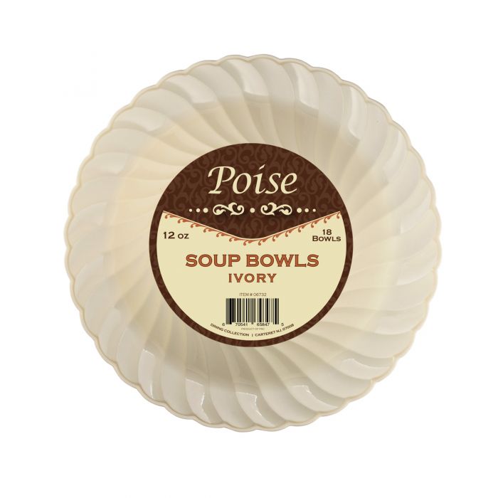 Poise 12 oz. Soup Bowls - Ivory Plastic - 18 Count