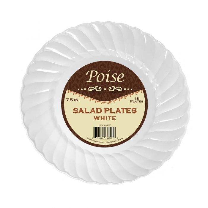 Poise 7.5" Salad Plates - White Plastic - 18 Count