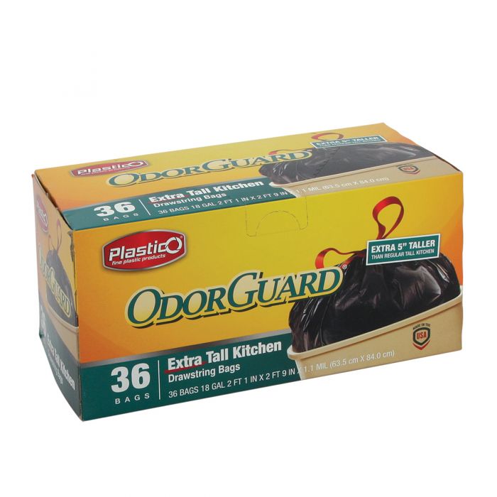 Plastico OdorGuard Extra Tall Kitchen 18 Gal. Bags - Black - 36 ct.