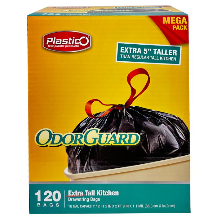 Plastico Extra Tall KItchen Bags - Mega Pack - 18 Gal. - Black - 120 ct.