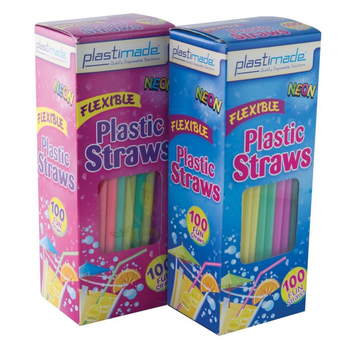 Plastimade Neon Color Flex Straws (ST2500) - 100 Count