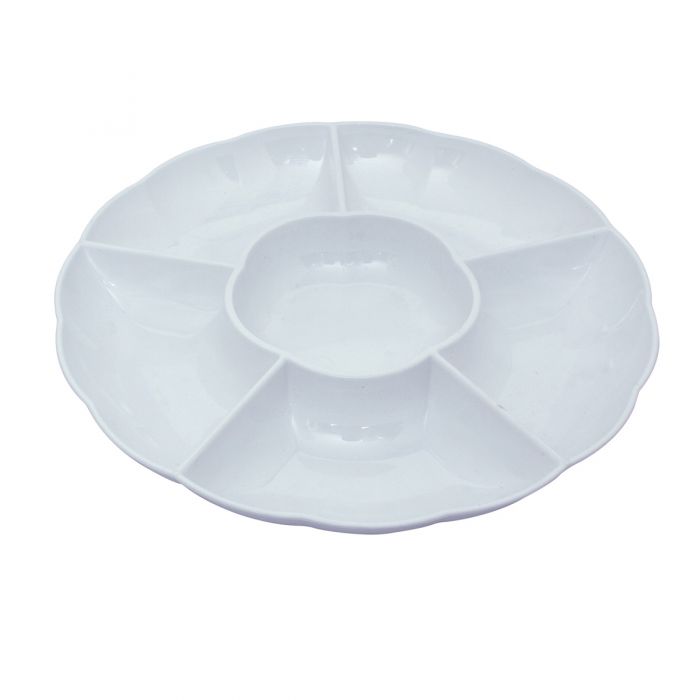 Dining Collection 12" Round Compartment Platter - White Plastic - 5 Section