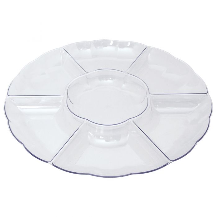 Dining Collection 16" Round Compartment Platter - Clear Plastic - 6 Section