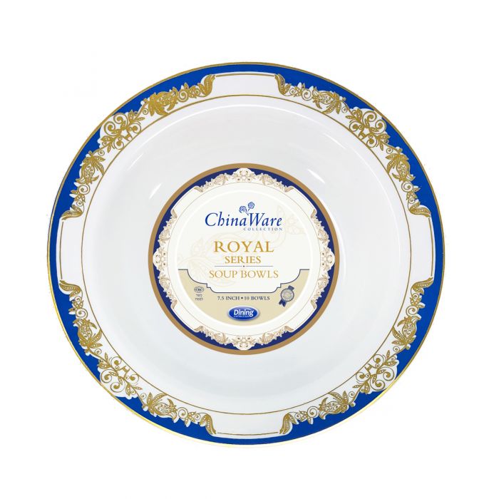 ChinaWare Royal 12 oz.  Salad Bowls - White/Cobalt/Gold - 10 Count
