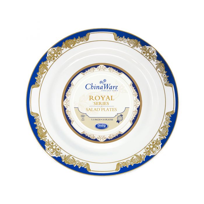ChinaWare Royal 7.5" Salad Plates - White/Cobalt/Gold - 10 Count