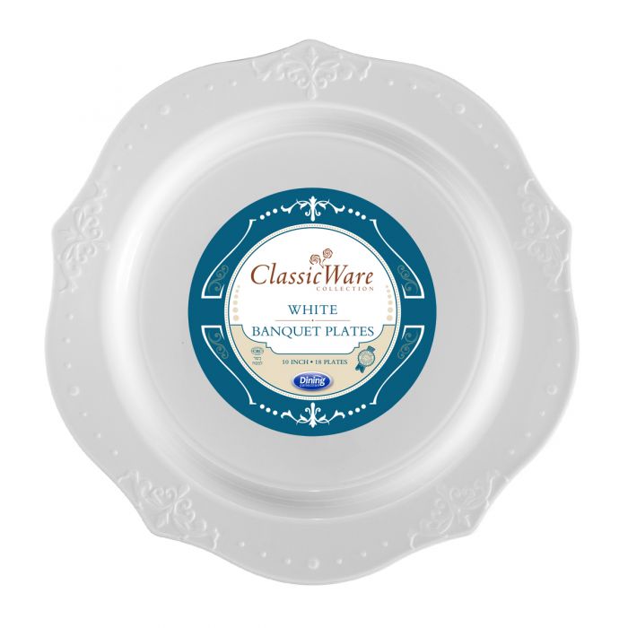ClassicWare 10" Banquet Plates - White Plastic - 18 Count