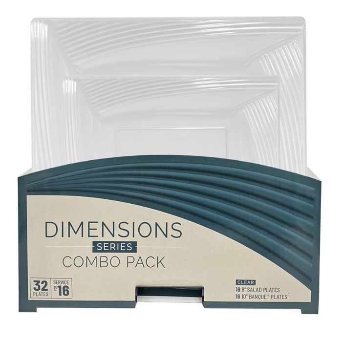 Dimensions Square Clear Plates Combo Pack - 32 Count