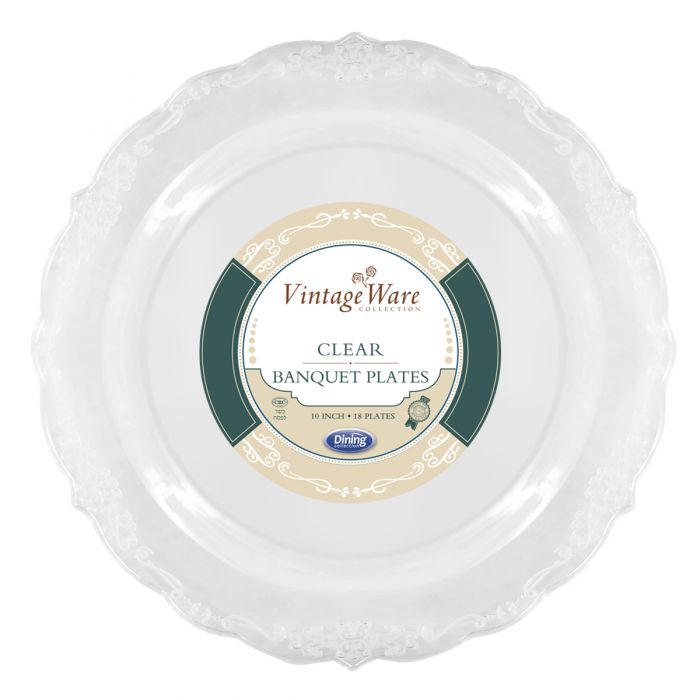 VintageWare 10" Banquet Plates - Clear Plastic - 18 Count