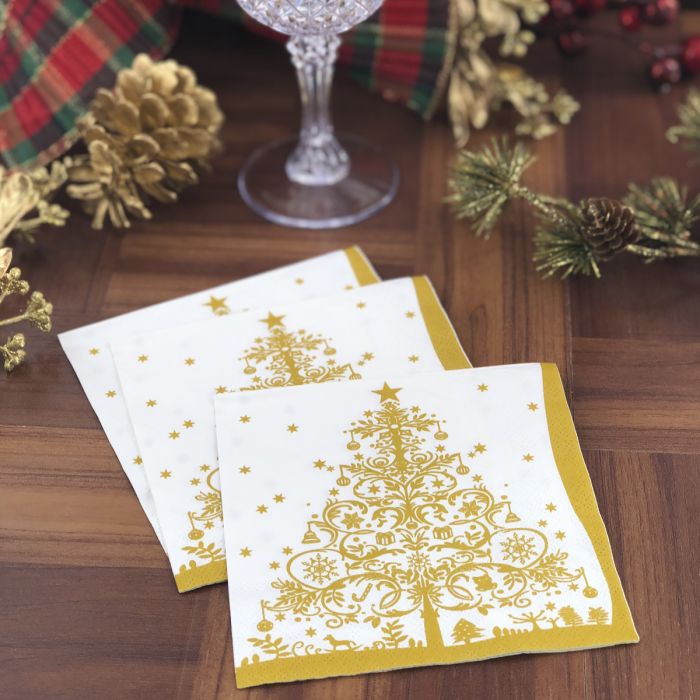 Cocktail Napkins Christmas Tree Gold 20 ct.